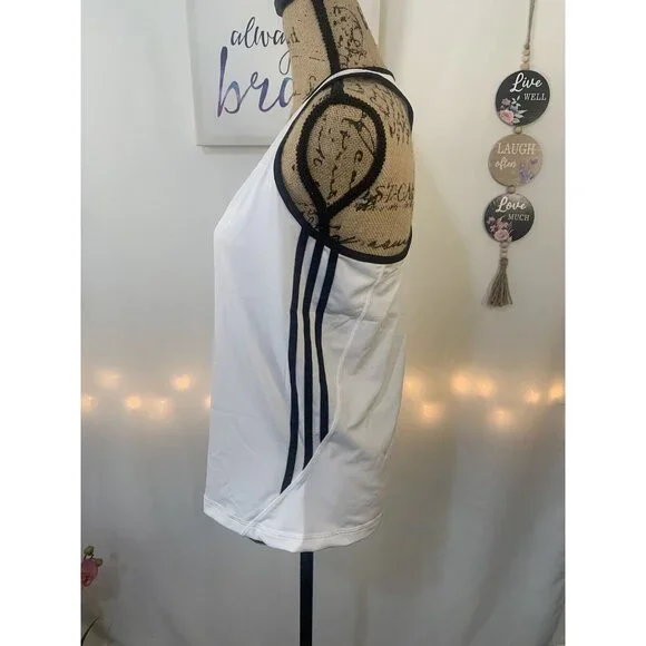 (B-49)Adidas Women’s L White Racerback Tank Top Athletic Workout Running Gym Act - Picture 2 of 7